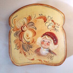 Handpainted Wood Plaque Bread Shaped Wall Decor Kitchen, Cook, Baker Gift